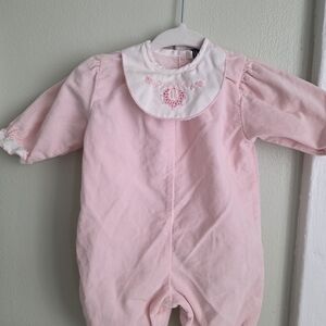 Vintage Pink Embroidered Baby One-Piece Romper